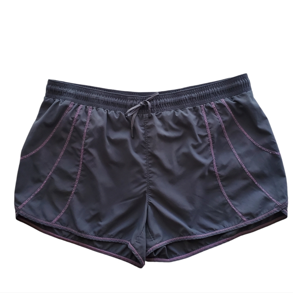 Athleta Shorts Women Large Record Time Microfiber Gray Purple Workout Run Walk L